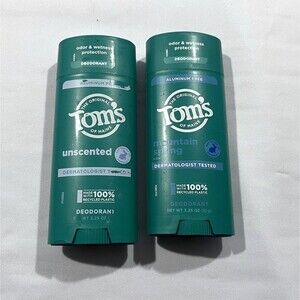 2x Tom's The Original Of Maine Deodorant 3.25 Oz. Unscented Mountain Spring NEW